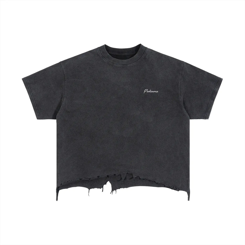 Oversized acid-wash t-shirt with distressed hem