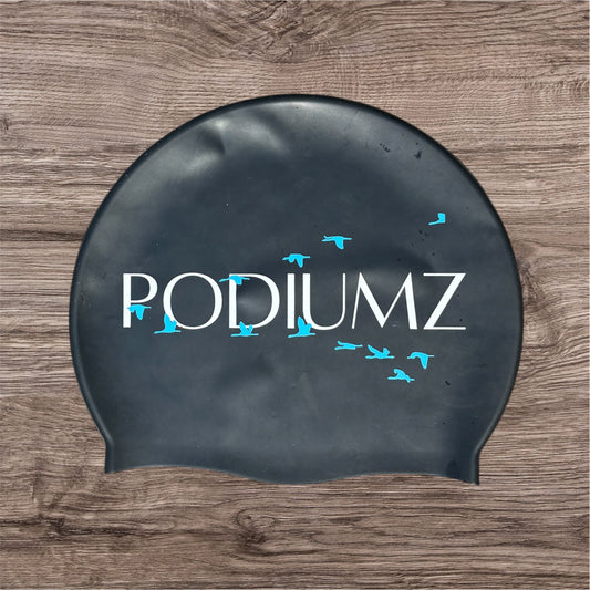 casque de bain noir et bleu "Big dreams build champions"(taille standard)