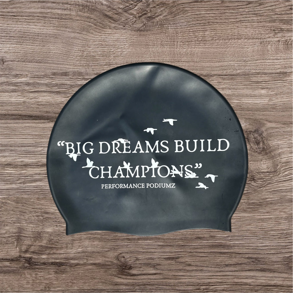 Casque de bain noir "Big dreams build champions"(taille standard)