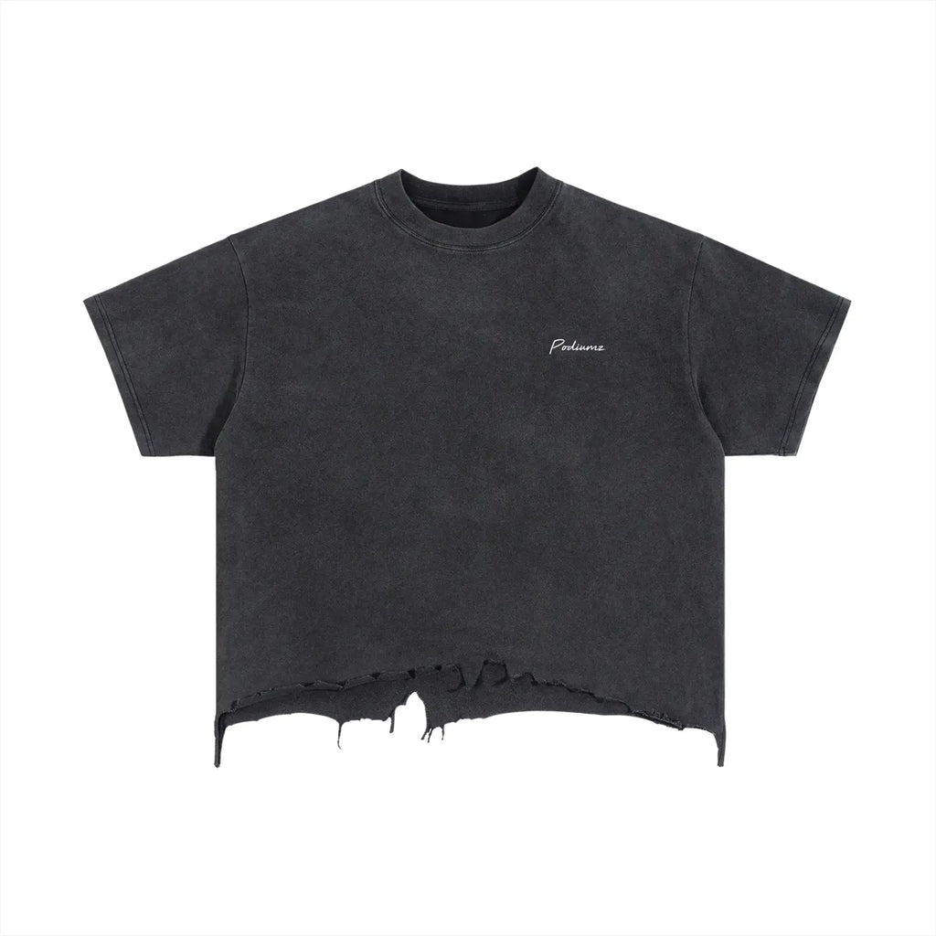 Vintage Wash Boxy Distressed Hem T-Shirt
